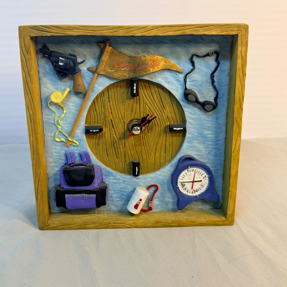 Vintage Swimming Theme 3D Resin Shadow Box Desk Clock Swim Coach Gift Decor